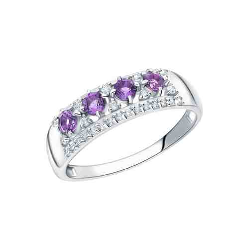 Серебряное кольцо с фианитами и аметистом арт. 275554