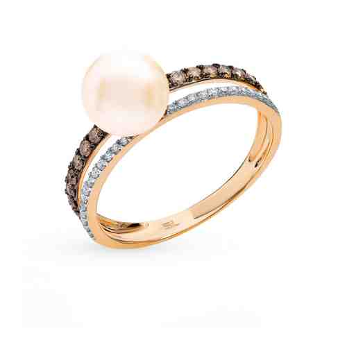 Золотое кольцо с коньячными бриллиантами, жемчугом арт. 87080